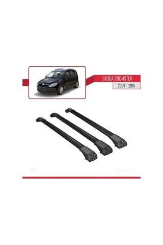 Skoda Roomster 2007-2015 Arası İle Uyumlu Ace-1 Ara Atkı Tavan Barı Siyah 3 Adet Bar
