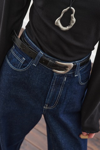 Timsah Deri Görünümlü Kemer Siyah Siyah