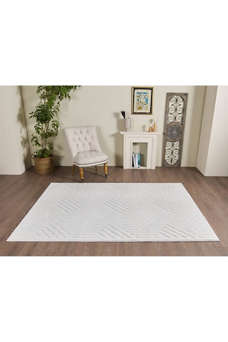 Mariesse Home Elit Bukleli Yumuşak Peluş Post Shaggy Çocuk Odası Oturma Odası Salon Mutfak Halısı 0771a Beyaz
