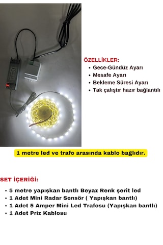 Mutfak Dolabı Radar Gizli Sensörlü Şerit Led Set / Beyaz