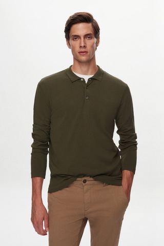 Twn Slim Fit Haki Düz Örgü Kazak 5ef0606379031 H01