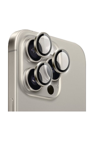 Ennar Apple Uyumlu iPhone 16 Pro Max Gerçek Cam Tam Koruma Safir Kamera Lensi Titanyum Gri - Titanyum