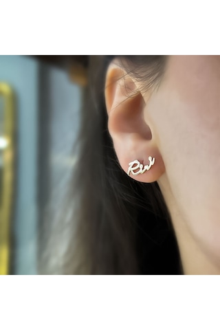 Engingold 14k Altın El Yazısı Tek İsim Küpe