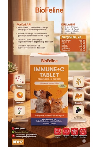 Biofeline Immune-c Kedi Bağışıklık Güçlendirici Tablet - C Vitamini & Çinko