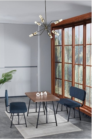 Hayat 70x110 Atlantik Mutfak Masası, Mutfak Masası Takımı, Yemek Masası, 2 Benchli - Lacivert Lacivert