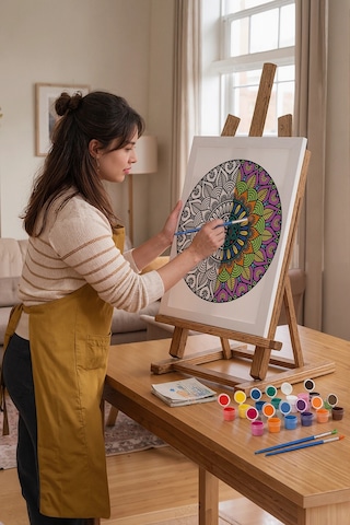 Oval Çiçek Mandala Tuval Boyama Seti 40x50 Cm