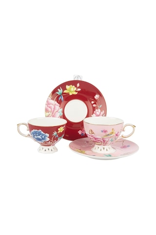 2'li Pembe Bordo Kahve Fincan Seti 90ml Butik Çok Renkli