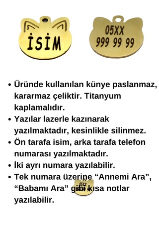 Caramelos Güvenlik Kilitli Kedi Tasması, Isimli Kedi Tasması, Çelik Kedi Isimlik, Kedi Künyesi, Safety Click Brbry