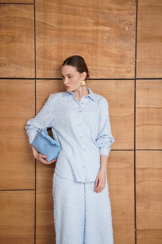 Verymoda Jakarlı Dokuma Gömlek F2019 Mavi