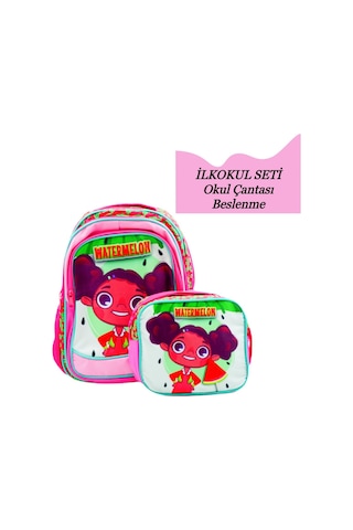 3 Bölmeli İlkokul Okul Sırt Çantası Ve Beslenme Çantası Watermelon Pembe Pembe