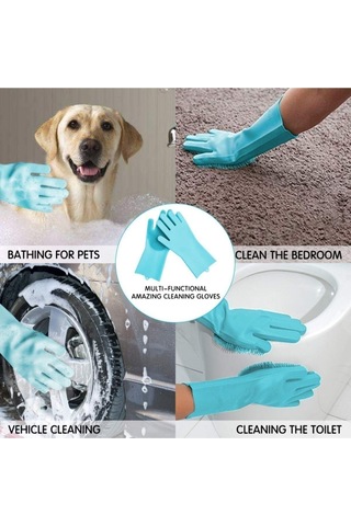 Sihirli Bulaşık Yıkama Eldiveni Dayanıklı Kaymaz Tırtıklı Renkli Eldiven Fırın Mutfak Eldiveni