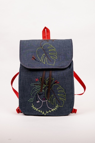 Fabric Craft Bag Sırt Çantası Kot Kumaş Nakışlı Astarlı 38x40 Cm Kot