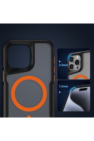 İphone Uyumlu 15 Pro Max Uyumlu Magsafe Şarj Özellikli Renkli Kenar Airbag Şeritli Tchs Lamer Kapak-gri Gri