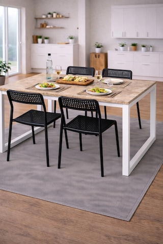 5'li Mutfak Masa Takımı, 4 Sandalye Ve 1 Masa, Yemek Odası, Bahçe Takımı, 4 Kişilik, Metal Ayaklı Masa: Merkür/beyaz - Sandalye: Siyah