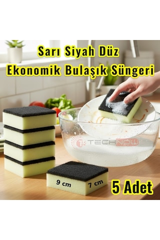Technow Klasir Ekonomik 9 X 7 Cm Sarı Siyah Düz Bulaşık Süngeri Sarı