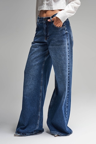 it's basic Kadın Koyu Mavi Renk Hera 17w45 Palazzo Fit Bol Kesim Denim Jean