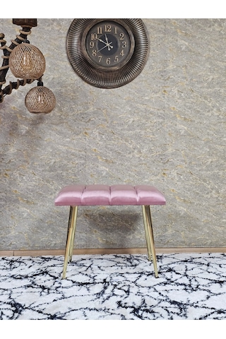 Zafir Gold Sivriltme Ayaklı 60 Cm Puf Bench - Puf - Bench - Oturak - Mutfak Oturağı - Antre Oturağı Pembe