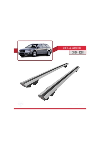 Audi A4 B7 Avant 2004-2008 Arası İle Uyumlu Hook Model Anahtar Kilitli Ara Atkı Tavan Barı Gri