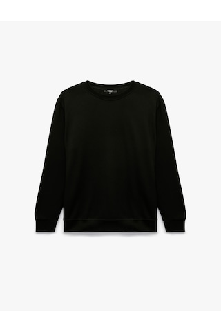 Koton Uzun Kollu Viskon Karışımlı Scuba Kumaş Bisiklet Yaka Basic Sweatshirt Siyah 7wam70299mk