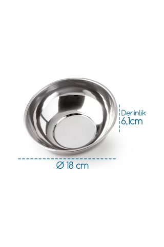 Abant Paslanmaz Çelik 18 Cm Çorba Yemek Kasesi 6 Adet Sos Mama Tereyağı Tabağı Meze Tabağı 430 Tas No:5 Gümüş