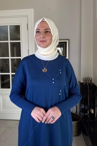 Rabia Şamlı Melda Triko Tunik İndigo Normal