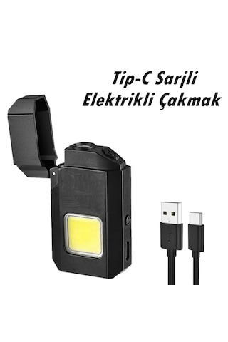 Tip-c Şarjlı Elektrikli Çakmak Cep Işığı Su Geçirmez Cob Led Ps-m