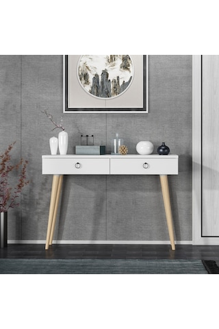 Dekorosso Arden Ahşap Ayaklı Modern Dekoratif Dresuar Beyaz  100Cm Beyaz