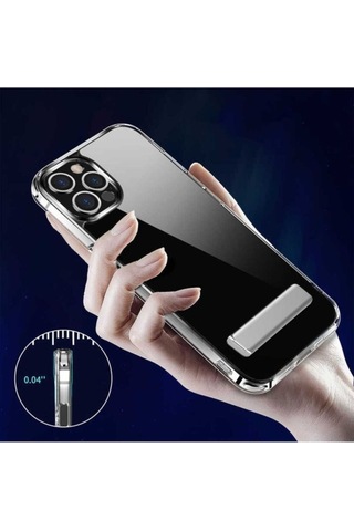Apple Uyumlu iPhone 13 Pro Max Kılıf Standlı Şeffaf Silikon Zore L-stand Kapak Renksiz