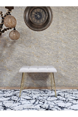 Zafir Metal Gold Tel Ayaklı 60 Cm Puf Bench - Puf - Bench - Oturak - Mutfak Oturağı - Antre Oturağı Krem