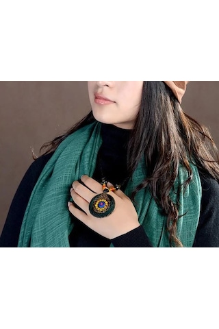3M Doğal Taşlı Handmade Bohemian Etnik Kadın Kolye Yeşil