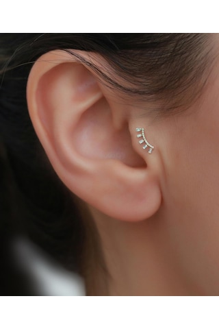14 Ayar Altın Taşlı Taç Tragus Piercing Sarı Altın