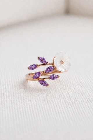 Çekirdekjewelry 925 Ayar Gümüş Manolya Çiçekli Ayarlanabilir Mortaslı Yüzük Pembe