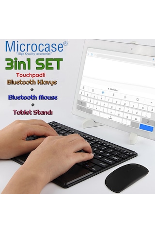 Microcase Samsung S11 Ultra 14.6 İnch Tablet İçin Tablet Bluetooth Touchpad Klavye 28 Cm Tr Sticker + Mouse + Stand - Al2757 Tablet Tutucu