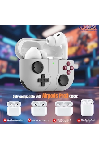 Apple Uyumlu AirPods Pro 3 Oyun Kolu Tasarım Silikon Kılıf Gri