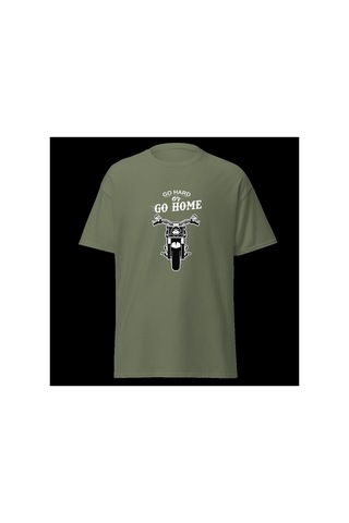 Wildstyle Go Hard Or Go Home Motosiklet Motivasyon Vintage Baskılı Unisex Bisiklet Yaka Pamuklu Tişört - Haki