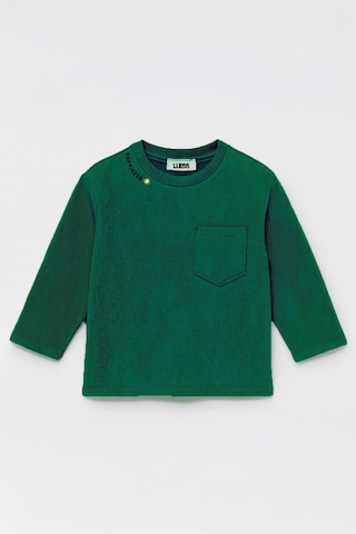 Luess Unisex Çocuk Happiness Nakışlı Cepli Fitilli Kaşkorse Tişört Yeşil