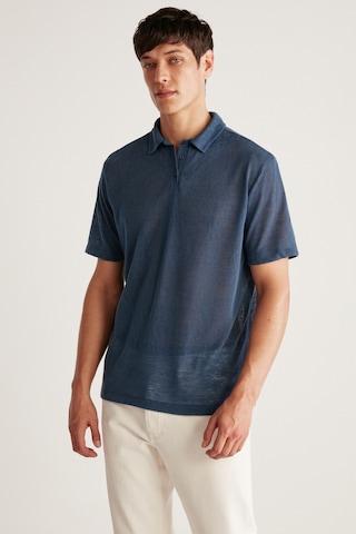Grımelange Toby Erkek Polo Keten Görünümlü Tiril Tiril Kumaşlı Lacivert Polo Yaka T-shirt