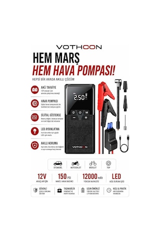 12000 Mah Akıllı Akü Takviye Ve Dijital Hava Pompası Akım Korumalı Evimdeyokyok