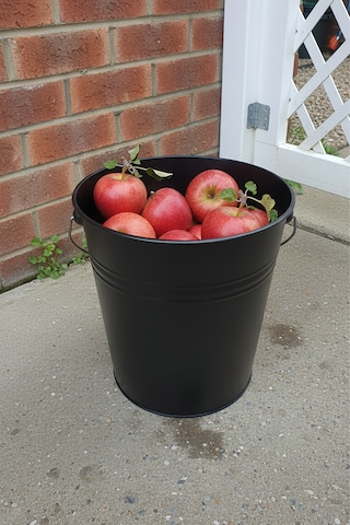 15 Litre Kapaklı Metal Siyah Kova - Çok Amaçlı Saklama Kabı Ve Saksı 30x27/23 Cm