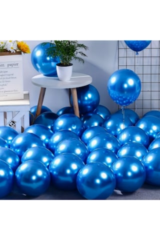 10 Adet 12 İnç Metalik Balon Helyum Uyumlu Parlak Lateks Parti & Organizasyon Balonu Mavi