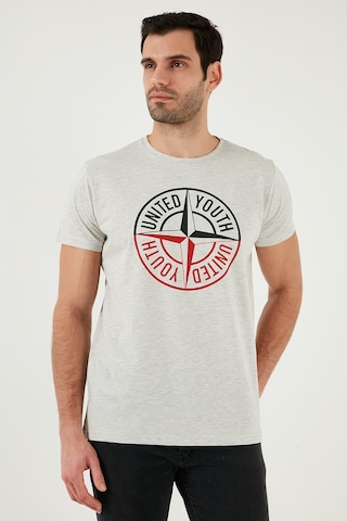 Buratti Baskılı Bisiklet Yaka Pamuklu Slim Fit Erkek T Shirt 541Pusula Açık Melanj