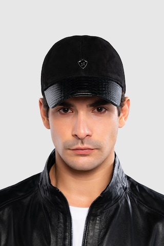 Tamer Tanca Erkek Hakiki Deri Siyah Süet Yılan Şapka 524 Yln Sapka Sk20-21 Sıyah Suet Yılan Koyu Siyah