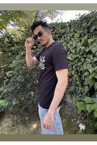 Jack & Jones 12215700 Techlogo Bisiklet Yaka Logolu Erkek Tişört Siyah Beyaz
