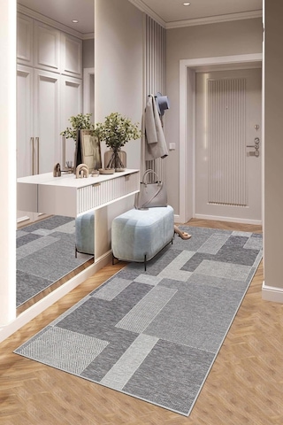 West Home Makinede Yıkanabilir Kaymaz Taban Leke Tutmaz Gri Salon Halısı Mutfak Halısı Ve Yolluk Wh 593 Grey Yolluk