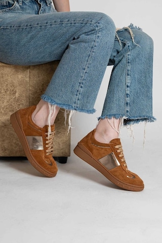 Bestello Bağcıklı Kauçuk Taban Sneaker 101-gumk-01 Kadın Ayakkabı Taba Suet