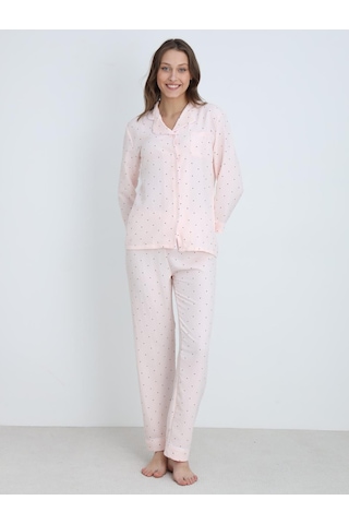 Dofi Kadın Desenli Pijama Takımı - Pudra