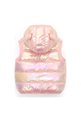 Parlak Puffy Teddy Kulaklı Pufudik Şişme Yelek Pufudik Pembe Kız Çocuk Yelek Pembe