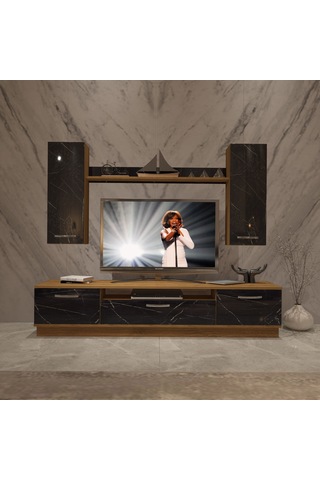 Decoraktiv Trio 5d Mdf Tv Ünitesi Tv Sehpası Pera - Siyah Mermer