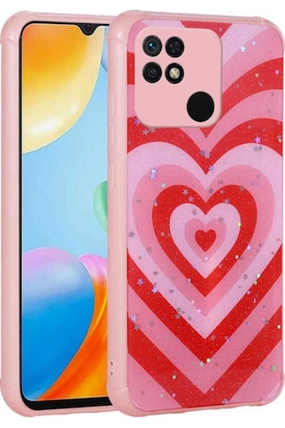 Xiaomi Poco C40 Kılıf Simli Desenli Kamera Korumalı Parlak Zore Popy Kapak Kalp
