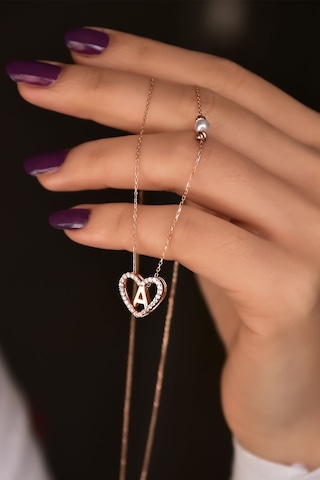 925 Ayar Gümüş Rose Kaplama Incili Dorika Toplu Aşkın Harfi A Kalp Kolye